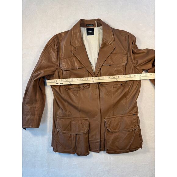 9/15 Exclusively for Saks Fifth Ave Brown Leather Utility Jacket Blazer 10 M - Picture 16 of 16
